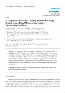 A Temperature-Insensitive Cladding-Etched Fiber Bragg Grating Using a Liquid Mixture with a Negative Thermo-Optic Coefficient