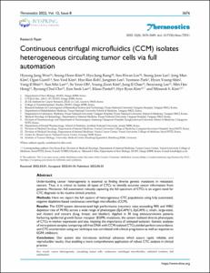 Continuous centrifugal microfluidics (CCM) isolates heterogeneous circulating tumor cells via full automation