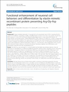 Functional enhancement of neuronal cell behaviors and differentiation by elastin-mimetic recombinant protein presenting Arg-Gly-Asp peptides