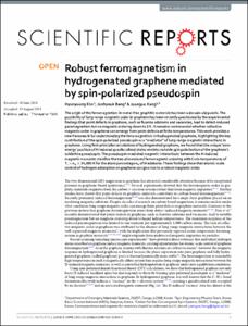Robust ferromagnetism in hydrogenated graphene mediated by spin-polarized pseudospin