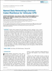 Named Data Networking’s Intrinsic Cyber-Resilience for Vehicular CPS