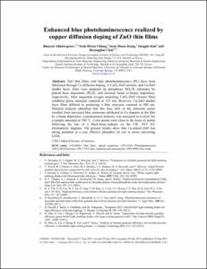 Enhanced blue photoluminescence realized by copper diffusion doping of ZnO thin films