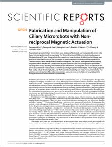 Fabrication and Manipulation of Ciliary Microrobots with Non-reciprocal Magnetic Actuation