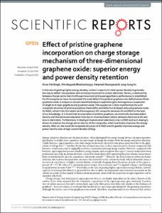 Effect of pristine graphene incorporation on charge storage mechanism of three-dimensional graphene oxide: superior energy and power density retention