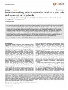 Precise base editing without unintended indels in human cells and mouse primary myoblasts