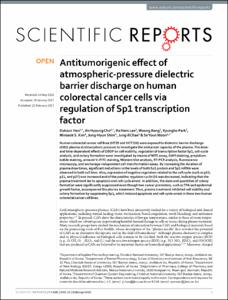 Antitumorigenic effect of atmospheric-pressure dielectric barrier discharge on human colorectal cancer cells via regulation of Sp1 transcription factor