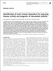 Identification of novel urinary biomarkers for assessing disease activity and prognosis of rheumatoid arthritis