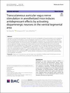 Transcutaneous auricular vagus nerve stimulation in anesthetized mice induces antidepressant effects by activating dopaminergic neurons in the ventral tegmental area