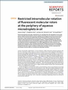 Restricted intramolecular rotation of fluorescent molecular rotors at the periphery of aqueous microdroplets in oil