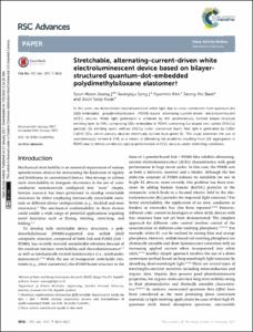 Stretchable, alternating-current-driven white electroluminescent device based on bilayer-structured quantum-dot-embedded polydimethylsiloxane elastomer