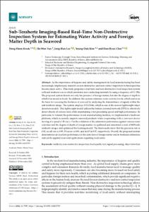 Sub-Terahertz Imaging-Based Real-Time Non-Destructive Inspection System for Estimating Water Activity and Foreign Matter Depth in Seaweed