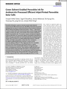 Green Solvent Enabled Perovskite Ink for Ambient-Air-Processed Efficient Inkjet-Printed Perovskite Solar Cells