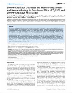 S100A9 Knockout Decreases the Memory Impairment and Neuropathology in Crossbreed Mice of Tg2576 and S100A9 Knockout Mice Model