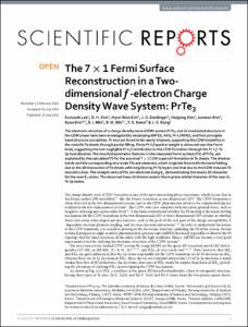The 7 x 1 Fermi Surface Reconstruction in a Two-dimensional f-electron Charge Density Wave System: PrTe3