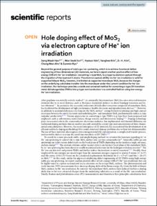 Hole doping effect of MoS2 via electron capture of He+ ion irradiation