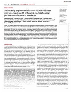 Structurally engineered ultrasoft PEDOT:PSS fiber microelectrodes with enhanced electrochemical performance for neural interfaces