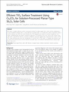 Efficient TiO2 Surface Treatment Using Cs2CO3 for Solution-Processed Planar-Type Sb2S3 Solar Cells
