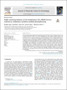 Stable switching behavior of low-temperature ZrO2 RRAM devices realized by combustion synthesis-assisted photopatterning