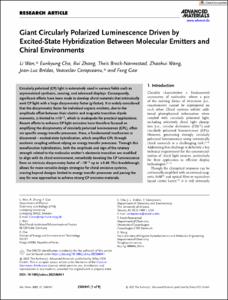 Giant Circularly Polarized Luminescence Driven by Excited-State Hybridization Between Molecular Emitters and Chiral Environments