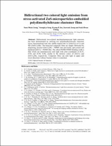 Bidirectional two colored light emission from stress-activated ZnS-microparticles-embedded polydimethylsiloxane elastomer films