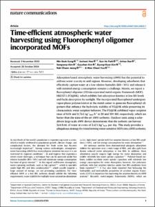 Time-efficient atmospheric water harvesting using Fluorophenyl oligomer incorporated MOFs