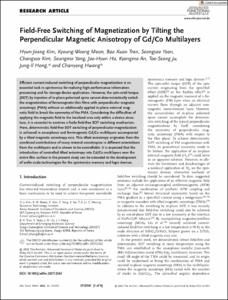 Field-Free Switching of Magnetization by Tilting the Perpendicular Magnetic Anisotropy of Gd/Co Multilayers