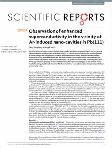 Observation of enhanced superconductivity in the vicinity of Ar-induced nano-cavities in Pb(111)