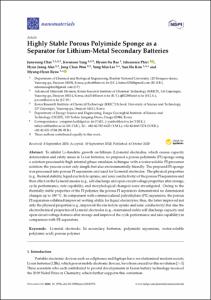 Highly Stable Porous Polyimide Sponge as a Separator for Lithium-Metal Secondary Batteries