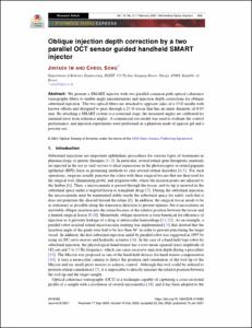 Oblique injection depth correction by two parallel OCT sensors guided handheld SMART injector