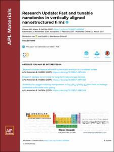 Research Update: Fast and tunable nanoionics in vertically aligned nanostructured films