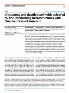 Ultrastrong and ductile steel welds achieved by fine interlocking microstructures with film-like retained austenite