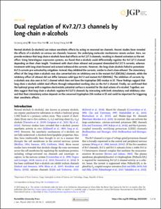 Dual regulation of Kv7.2/7.3 channels by long-chain n-alcohols