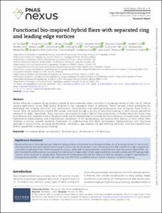 Functional bio-inspired hybrid fliers with separated ring and leading edge vortices