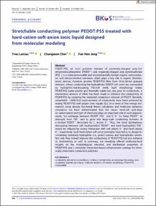 Stretchable conducting polymer PEDOT:PSS treated with hard-cation-soft-anion ionic liquid designed from molecular modeling