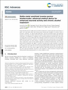 Noble metal sensitized invasive porous bioelectrodes: Advanced medical device for enhanced neuronal activity and chronic alcohol treatment