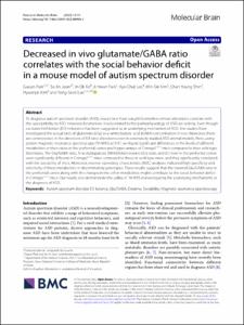 Decreased in vivo glutamate/GABA ratio correlates with the social behavior deficit in a mouse model of autism spectrum disorder