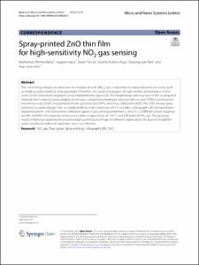 Spray-printed ZnO thin film for high-sensitivity NO2 gas sensing