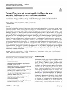 Energy-efficient reservoir computing with 10 x 10 crossbar array memristor for high performance multitask recognition