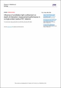 Influence of scintillation light confinement on depth-of-interaction measurement performance in a single-ended readout PET detector
