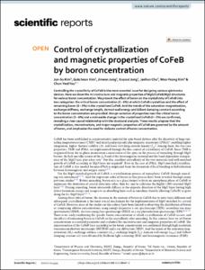 Control of crystallization and magnetic properties of CoFeB by boron concentration