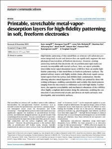 Printable, stretchable metal-vapor-desorption layers for high-fidelity patterning in soft, freeform electronics