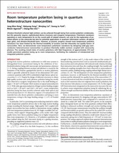 Room temperature polariton lasing in quantum heterostructure nanocavities