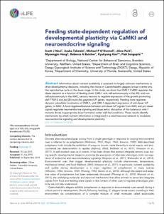 Feeding state-dependent regulation of developmental plasticity via CaMKI and neuroendocrine signaling