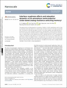 Interface roughness effects and relaxation dynamics of an amorphous semiconductor oxide-based analog resistance switching memory
