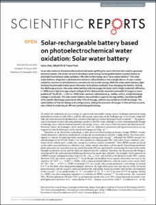 Solar-rechargeable battery based on photoelectrochemical water oxidation: Solar water battery