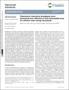 Polarization-insensitive broadband omni-directional anti-reflection in ZnO nanoneedle array for efficient solar energy harvesting