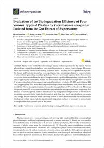 Evaluation of the Biodegradation Efficiency of Four Various Types of Plastics by Pseudomonas aeruginosa Isolated from the Gut Extract of Superworms