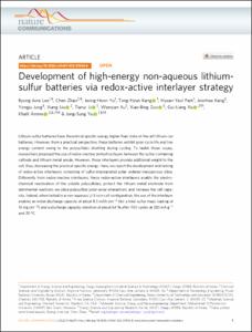 Development of high-energy non-aqueous lithium-sulfur batteries via redox-active interlayer strategy