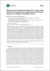 Hyperspectral Image-Based Night-Time Vehicle Light Detection Using Spectral Normalization and Distance Mapper for Intelligent Headlight Control