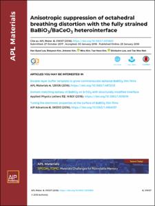 Anisotropic suppression of octahedral breathing distortion with the fully strained BaBiO3/BaCeO3 heterointerface